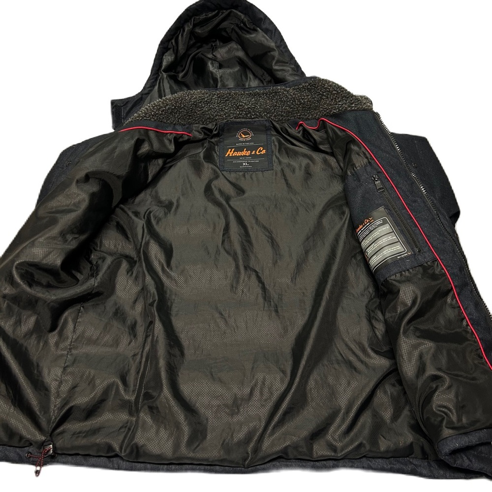 Hawke & Co Mens Down Puffer Coat XL Zip Hooded Navy Performance Cabin Trails - Picture 5 of 8